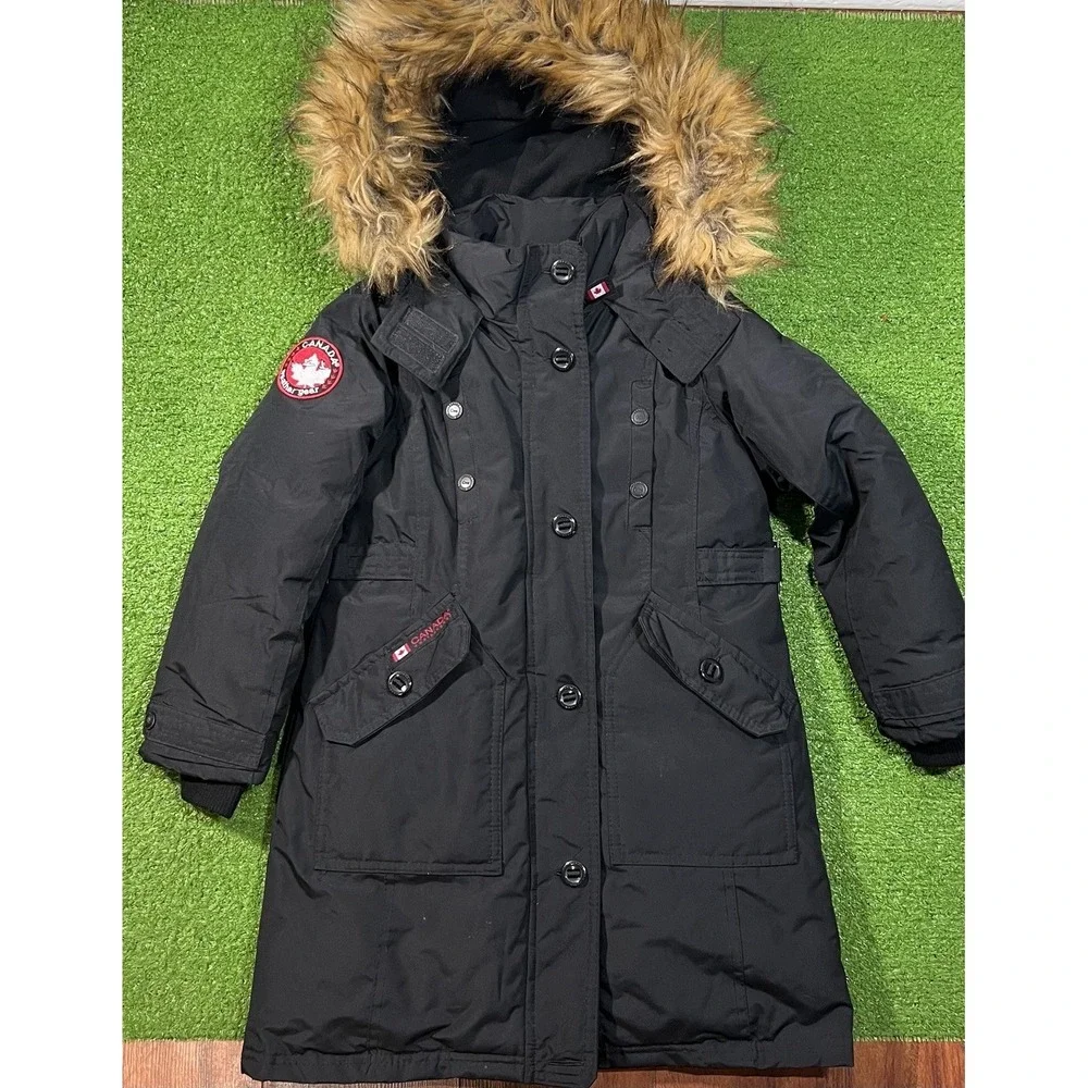 Y2K Kids Winter Coat L/XL Fur Lined Parka Heavy Snow Jacket Canadian Puffer